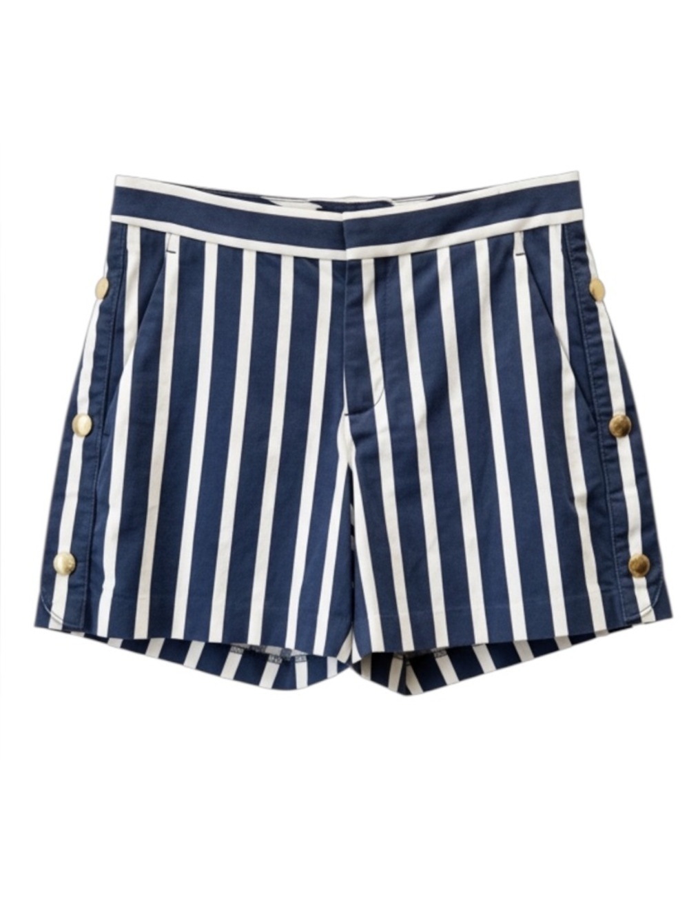 Banana Republic Ryan Shorts Blue White Stripes Gold Buttons Size 0 - Picture 2 of 14